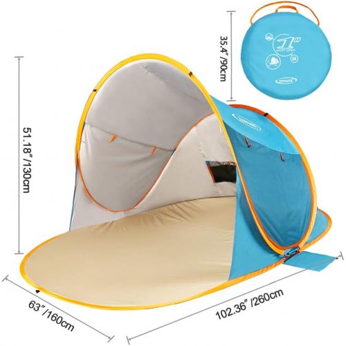  ZOMAKE Pop Up Beach Tent Sun Shelters X-Large for 3-4 Person, Portable Sun Shade Pop Up Canopy for Baby & Family with UPF 50+ UV Protection(Lake Blue)
