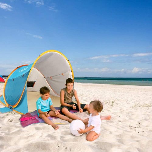  ZOMAKE Pop Up Beach Tent Sun Shelters X-Large for 3-4 Person, Portable Sun Shade Pop Up Canopy for Baby & Family with UPF 50+ UV Protection(Lake Blue)