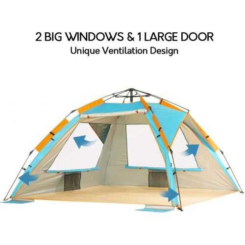  [아마존베스트]ZOMAKE Instant Beach Tent 3-4 Person, Pop Up Sun Shelter Easy Setup Portable Sun Shade Tent with SPF 50+ UV Protection for Kids Family