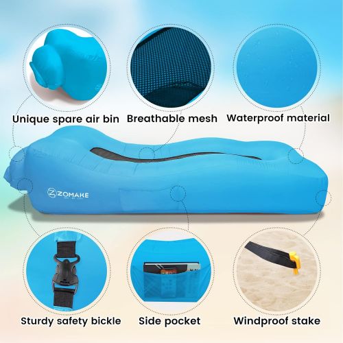  ZOMAKE Inflatable Lounger Air Sofa Hammock Portable & Waterproof,Air Couch Inflatable Loungers for Backyard Lakeside Beach Camping Park Picnics & Music Festivals Camping Compression Sacks