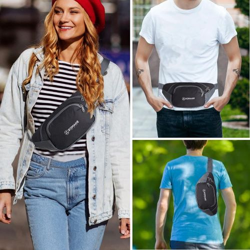  ZOMAKE Large Fanny Pack for Men Women with Compartment, Water Resistant Crossbody Waist Bag Pack Carrying All Phones for Outdoors Workout Travel Casual Running Hiking Cycling