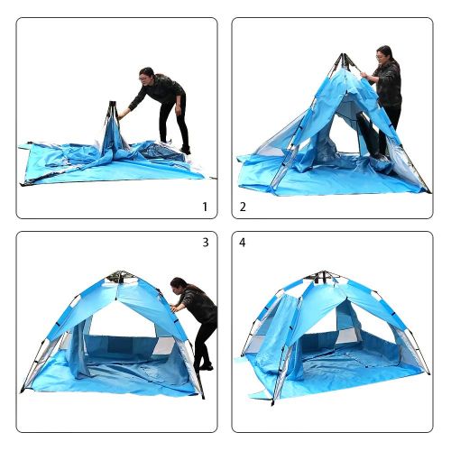  ZOMAKE Instant Beach Tent Sun Shelter 3-4 Person, Pop Up Beach Umbrella Easy Setup Portable Sun Shade Tent with SPF 50+ UV Protection for Kids Family