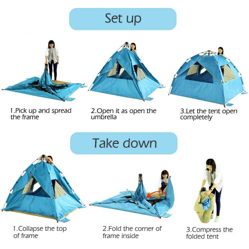  ZOMAKE Instant Beach Tent Sun Shelter 3-4 Person, Pop Up Beach Umbrella Easy Setup Portable Sun Shade Tent with SPF 50+ UV Protection for Kids Family