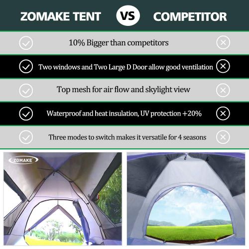  ZOMAKE Dome Tent for Camping 3 4 Person - Waterproof Pop Up Backpacking Tent, Automatic Instant Tent with Easy Setup, Carry Bag Included