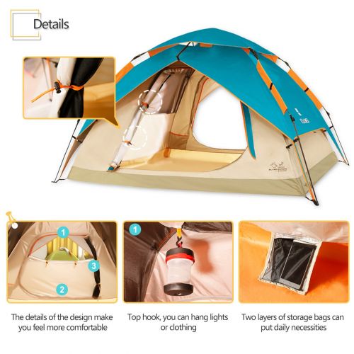  ZOMAKE Dome Tent for Camping 3 4 Person - Waterproof Pop Up Backpacking Tent, Automatic Instant Tent with Easy Setup, Carry Bag Included