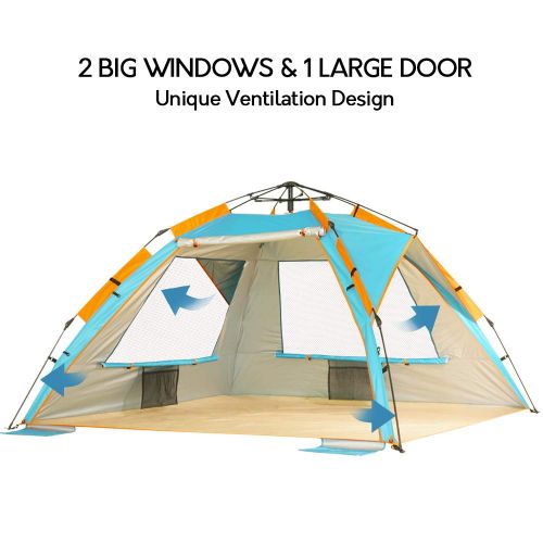  ZOMAKE Instant Beach Tent Sun Shelter 3-4 Person, Pop Up Beach Umbrella Easy Setup Portable Sun Shade Tent with SPF 50+ UV Protection for Kids Family