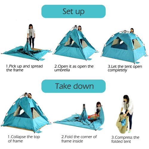  ZOMAKE Instant Beach Tent Sun Shelter 3-4 Person, Pop Up Beach Umbrella Easy Setup Portable Sun Shade Tent with SPF 50+ UV Protection for Kids Family