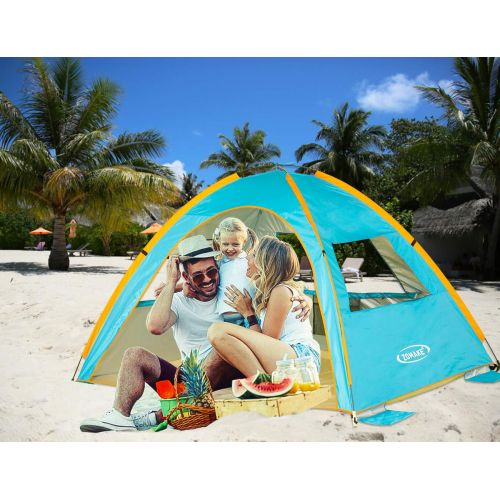  ZOMAKE Instant Beach Tent Sun Shelter 3-4 Person, Pop Up Beach Umbrella Easy Setup Portable Sun Shade Tent with SPF 50+ UV Protection for Kids Family