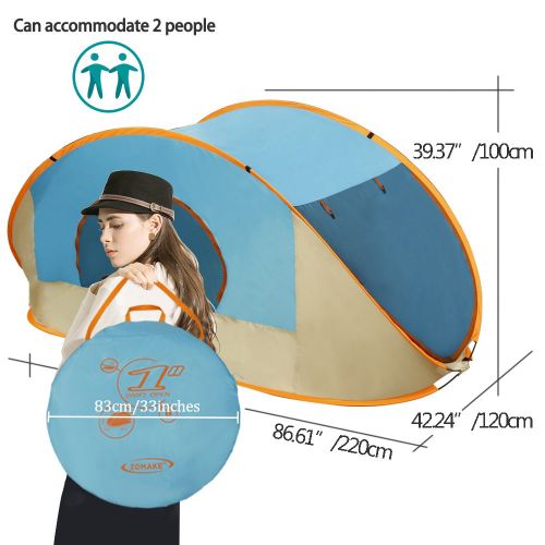  ZOMAKE Pop Up Beach Tent 2-3 Person, Lightweight Portable Sun Shelters Sun Shade Instant Tent Outdoor Cabana with UPF 50+ UV Protection for Baby, Family