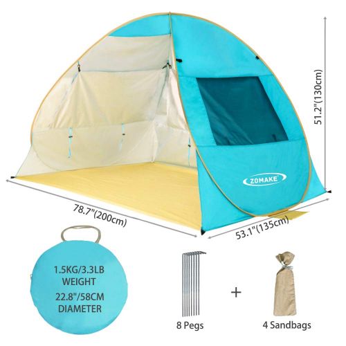  ZOMAKE Pop Up Beach Tent 2-3 Person, Lightweight Portable Sun Shelters Sun Shade Instant Tent Outdoor Cabana with UPF 50+ UV Protection for Baby, Family