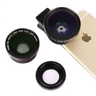 ZOMEi Zomei 3 in 1 Phone Camera Lens Kit, 0.45X Wide Angle Lens + 0.42X Fisheye Lens + 37mm Clip with Carrying Bag and Cleaning Cloth for iPhone 8, 7, 6s, 6, 5s Samsung and Most Smartpho