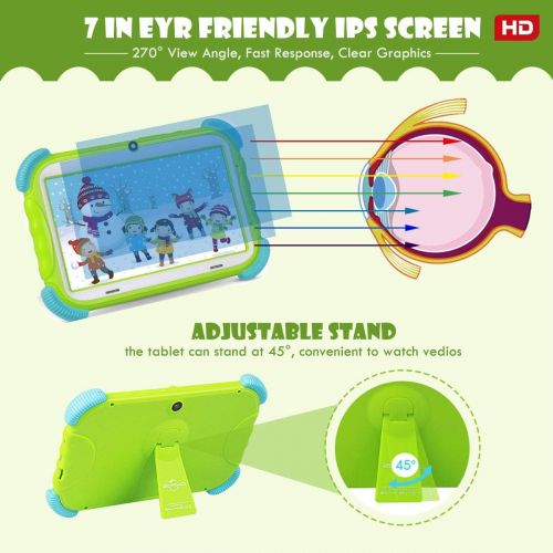  [아마존 핫딜] ZONKO Kids Tablet 7 inch, Eye Protection IPS HD Display, WiFi Android Tablet, 16GB and Supported Micro SD Card, GMS Certified, Kid-Proof Case with Stand (Green)