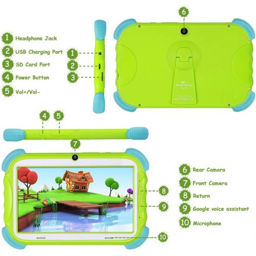  [아마존 핫딜] ZONKO Kids Tablet 7 inch, Eye Protection IPS HD Display, WiFi Android Tablet, 16GB and Supported Micro SD Card, GMS Certified, Kid-Proof Case with Stand (Green)