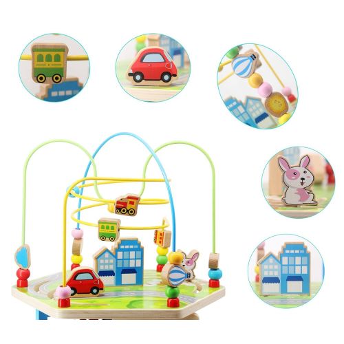  ZONXIE Wooden 7 in 1 Baby Activity Play Cube Bead Maze Toys Activity Center for Babies Toddlers Educational Early Preschool Learning Toys