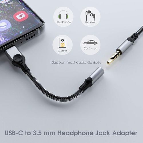  USB Type C to 3.5mm Headphone Jack Adapter,ZOOAUX USB C to Aux Audio Dongle Cable Cord Compatible with Pixel 4 3 2 XL,Samsung Galaxy S22 S22+ S21 S20 Ultra S20+ Note 20 10 S10 S9 P