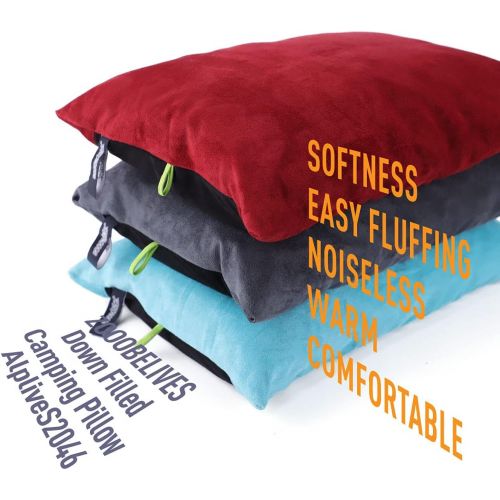  ZOOOBELIVES Down Filled Pillows for Camping/Travel, Washable Soft Cover, Camp Pillow for Neck & Lumbar Support On-The-Go, Ultralight & Compressible for Hiking Backpacking - Alplive