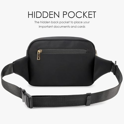  ZORFIN Fanny Packs for Women Men, Fashion Waist Pack Belt Bag with 5 Zipper Pockets Adjustable Belt, Casual Hip Bum Bag for Disney Travel Shopping Hiking Cycling Running (Black)