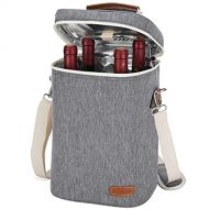ZORMY 4 Bottle Insulated Wine Tote Carrier Cooler Bag, Travel Padded Wine Cooler with Corkscrew Opener and Adjustable Shoulder Strap, Perfect Wine Lovers or Wedding Gift Grey