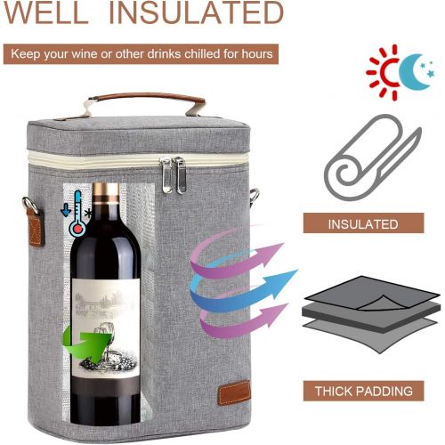  ZORMY 4 Bottle Insulated Wine Tote Carrier Cooler Bag, Travel Padded Wine Cooler with Corkscrew Opener and Adjustable Shoulder Strap, Perfect Wine Lovers or Wedding Gift Grey