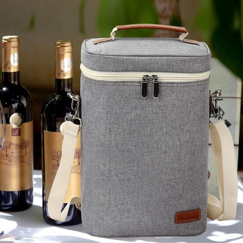  ZORMY 4 Bottle Insulated Wine Tote Carrier Cooler Bag, Travel Padded Wine Cooler with Corkscrew Opener and Adjustable Shoulder Strap, Perfect Wine Lovers or Wedding Gift Grey