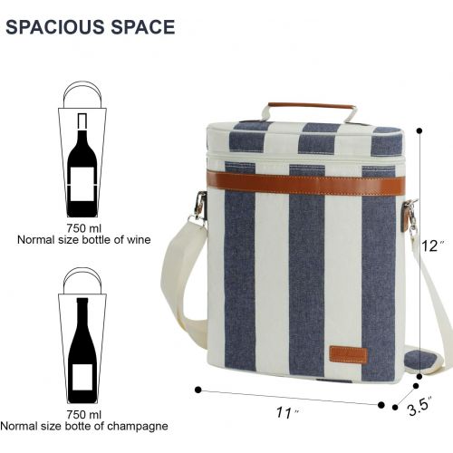 ZORMY 3 Bottle Insulated Wine Tote Cooler Bag, Portable Wine Carrier with Corkscrew Opener and Shoulder Strap for Beach Travel Picnic, Unique Wine Carrier for Wine Lover Gifts (Wid