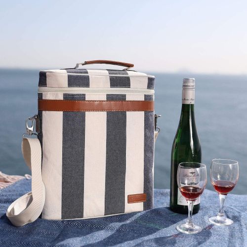  ZORMY 3 Bottle Insulated Wine Tote Cooler Bag, Portable Wine Carrier with Corkscrew Opener and Shoulder Strap for Beach Travel Picnic, Unique Wine Carrier for Wine Lover Gifts (Wid