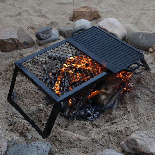  ZORMY Folding Campfire Grills, Heavy Duty Iron Steel Grate, Portable Over Fire Camp Grill for Outdoor Table Backpacking Hiking Traveling Picnic BBQ