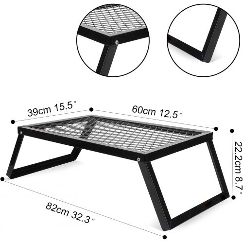  ZORMY Folding Campfire Grills, Heavy Duty Iron Steel Grate, Portable Over Fire Camp Grill for Outdoor Table Backpacking Hiking Traveling Picnic BBQ