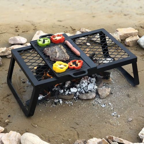  ZORMY Large 24 Folding Campfire Grills, Heavy Duty Iron Steel Grate, Portable Over Fire Camp Grill for Outdoor Table Backpacking Hiking Traveling Picnic BBQ