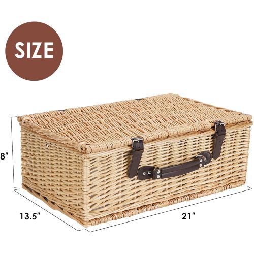  ZORMY Willow Picnic Basket for 4 Persons with Insulated Cooler Bag, Wicker Picnic Hamper Set with Utensils Cutlery - Perfect for Picnicking, Camping, or Any Other Outdoor Event