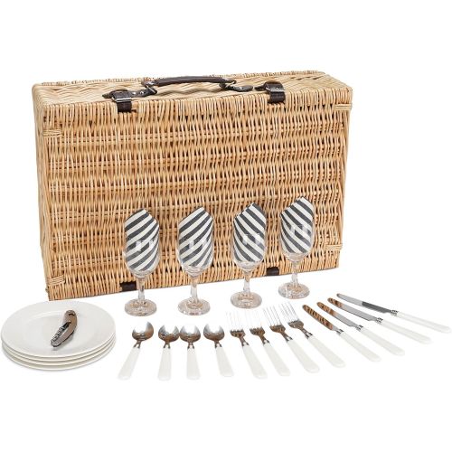  ZORMY Willow Picnic Basket for 4 Persons with Insulated Cooler Bag, Wicker Picnic Hamper Set with Utensils Cutlery - Perfect for Picnicking, Camping, or Any Other Outdoor Event