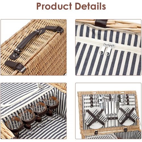  ZORMY Willow Picnic Basket for 4 Persons with Insulated Cooler Bag, Wicker Picnic Hamper Set with Utensils Cutlery - Perfect for Picnicking, Camping, or Any Other Outdoor Event