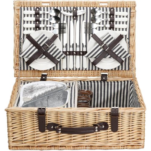  ZORMY Willow Picnic Basket for 4 Persons with Insulated Cooler Bag, Wicker Picnic Hamper Set with Utensils Cutlery - Perfect for Picnicking, Camping, or Any Other Outdoor Event