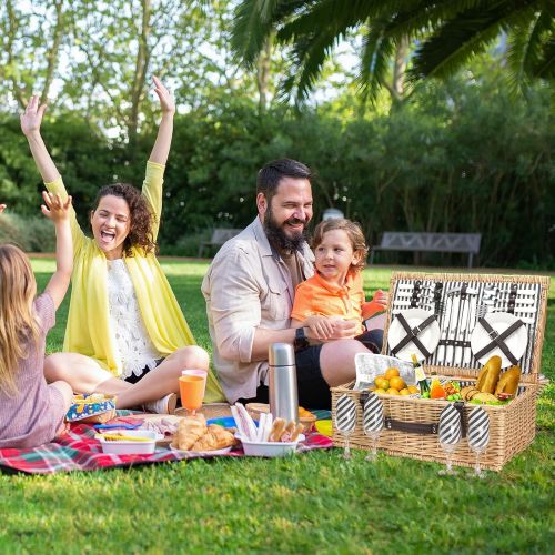  ZORMY Willow Picnic Basket for 4 Persons with Insulated Cooler Bag, Wicker Picnic Hamper Set with Utensils Cutlery - Perfect for Picnicking, Camping, or Any Other Outdoor Event