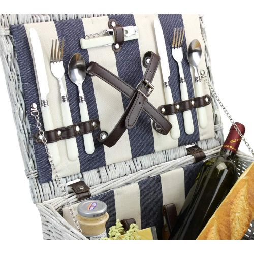  Home Innovation Picnic Basket for 2 with Waterproof Blanket, Durable Wicker Picnic Hamper Set, Willow Picnic Basket Accessories Plates and Utensils, Perfect Wedding, Anniversary or