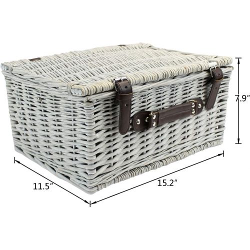  Home Innovation Picnic Basket for 2 with Waterproof Blanket, Durable Wicker Picnic Hamper Set, Willow Picnic Basket Accessories Plates and Utensils, Perfect Wedding, Anniversary or