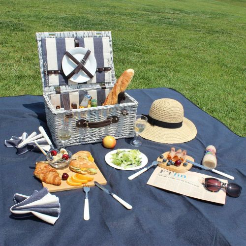  Home Innovation Picnic Basket for 2 with Waterproof Blanket, Durable Wicker Picnic Hamper Set, Willow Picnic Basket Accessories Plates and Utensils, Perfect Wedding, Anniversary or