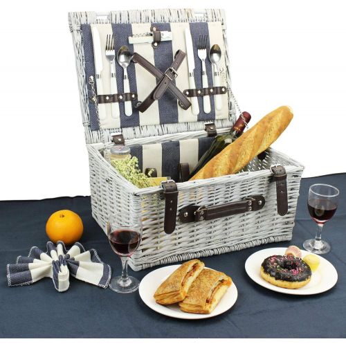  Home Innovation Picnic Basket for 2 with Waterproof Blanket, Durable Wicker Picnic Hamper Set, Willow Picnic Basket Accessories Plates and Utensils, Perfect Wedding, Anniversary or