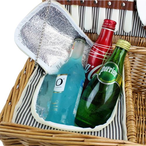  ZORMY Home Innovation Picnic Basket for 2, Willow Hamper Set with Insulated Compartment, Handmade Large Wicker Picnic Basket Set with Utensils Cutlery - Perfect for Picnicking, Camping,