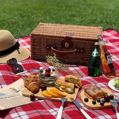  ZORMY Home Innovation Picnic Basket for 2, Willow Hamper Set with Insulated Compartment, Handmade Large Wicker Picnic Basket Set with Utensils Cutlery - Perfect for Picnicking, Camping,