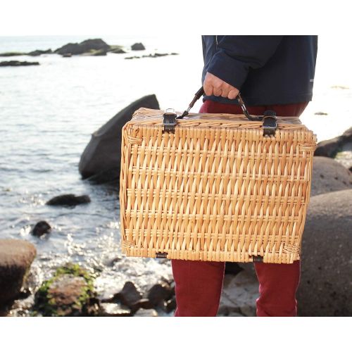  Home Innovation 4 Person Picnic Basket, Large Willow Hamper Set with Large Compartment, Handmade Large Wicker Picnic Basket Set with Utensils Cutlery - Perfect for Picnicking, Camping, or any Othe