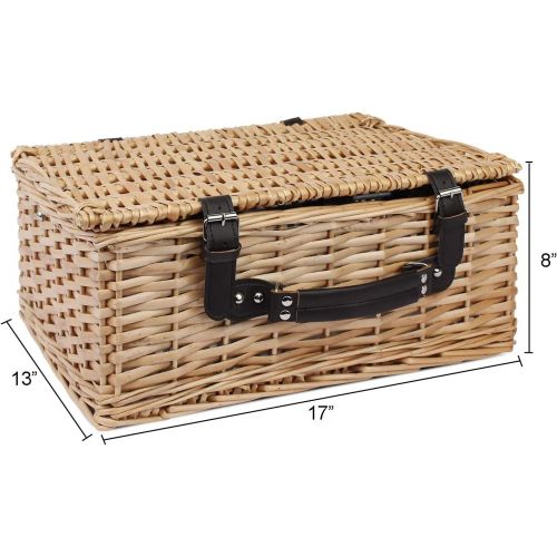  Home Innovation 4 Person Picnic Basket, Large Willow Hamper Set with Large Compartment, Handmade Large Wicker Picnic Basket Set with Utensils Cutlery - Perfect for Picnicking, Camping, or any Othe