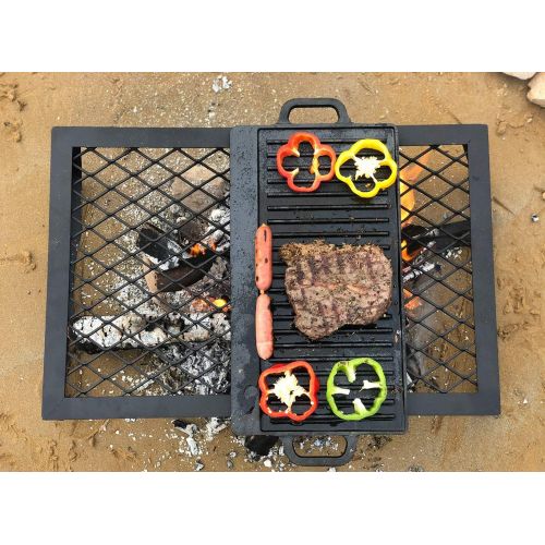  ZORMY Large 24 Folding Campfire Grills, Heavy Duty Iron Steel Grate, Portable Over Fire Camp Grill for Outdoor Table Backpacking Hiking Traveling Picnic BBQ