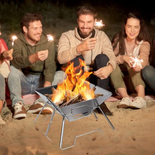  ZORMY Folding Campfire Grill Barbecue Rack Camping Fire Pit, Outdoor Wood Stove Burner, Folding Compact 304 Premium Stainless Steel, Portable Camping Grill with Carrying Bag for Ou