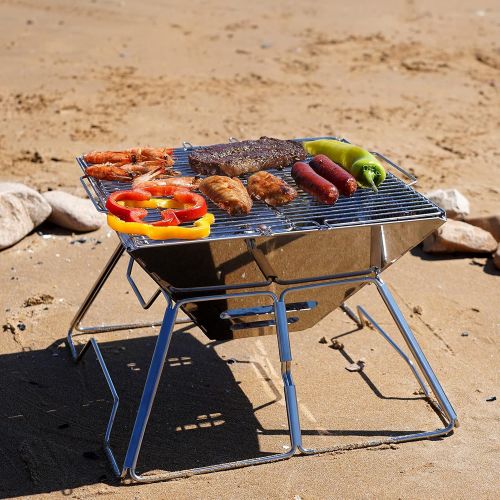  ZORMY Folding Campfire Grill Barbecue Rack Camping Fire Pit, Outdoor Wood Stove Burner, Folding Compact 304 Premium Stainless Steel, Portable Camping Grill with Carrying Bag for Ou