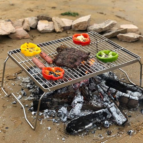  ZORMY Folding Campfire Grill,304 Stainless Steel Grate,Heavy Duty Portable Camping Grill with Legs Carrying Bag,Gas BBQ Grill Grate for Backpacking, Hiking, Picnics, Fishing