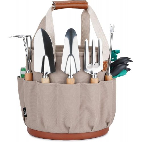  ZORMY 18.5 x 11 Super Large Garden Tote and 9 Pcs Tools Set, 18 Pockets Garden Bucket Tool Kit Organizer, Heavy Duty Gardening Hand Tools and Essentials Kit Include Weeder/Rake/Shovel/Tr