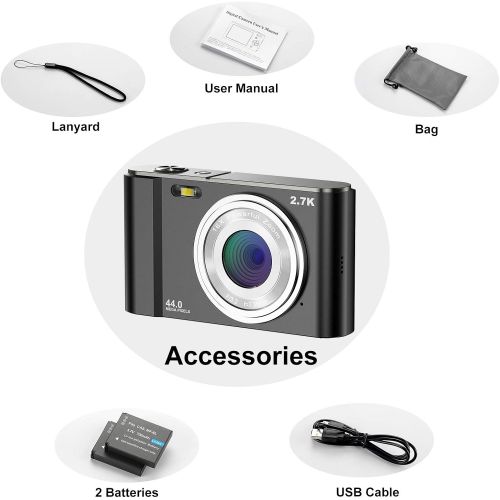  [아마존베스트]ZORNIK 2.7K Digital Camera, Camera Digital 2.88 Inch LCD Battery HD 44 Megapixel 16x Digital Zoom, Students for Adults/Seniors/Children (Black)