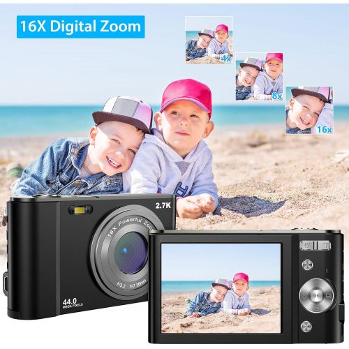  [아마존베스트]ZORNIK 2.7K Digital Camera, Camera Digital 2.88 Inch LCD Battery HD 44 Megapixel 16x Digital Zoom, Students for Adults/Seniors/Children (Black)
