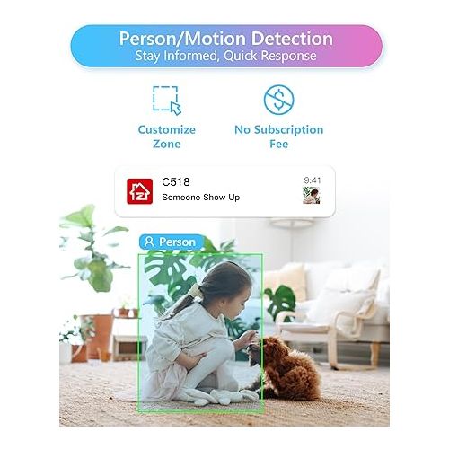  ZOSI Indoor Pan/Tilt Smart Security Camera,C518 2K 360 Degree Baby Pet Monitor,Plug-in 2.4G/5G Dual-Band WiFi Home Cam with Phone App,Night Vision,Person Detection,2 Way Audio,Cloud & SD Card Storage